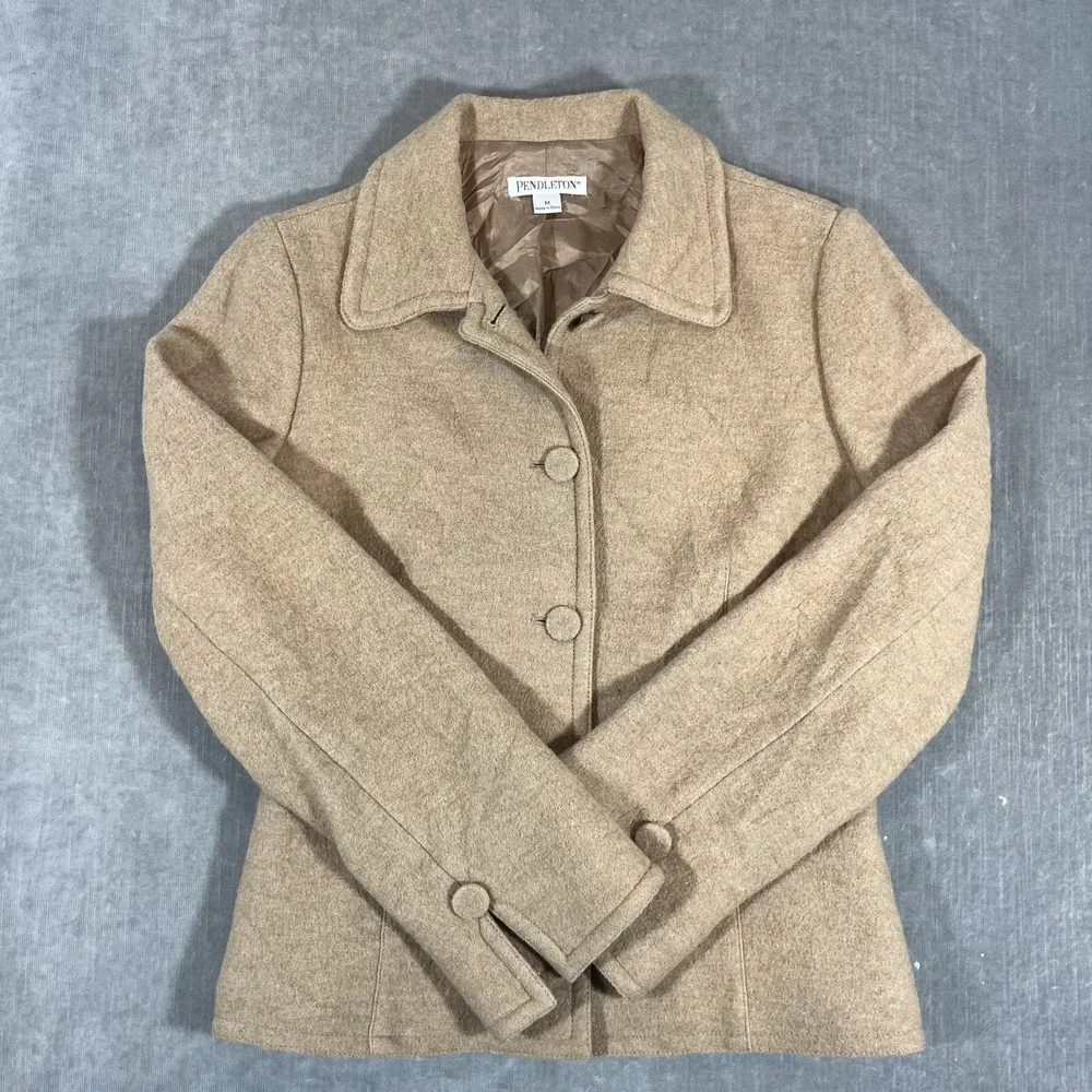 Pendleton Women's Medium Camel Tan‎ Merino Wool Blend Blazer Jacket